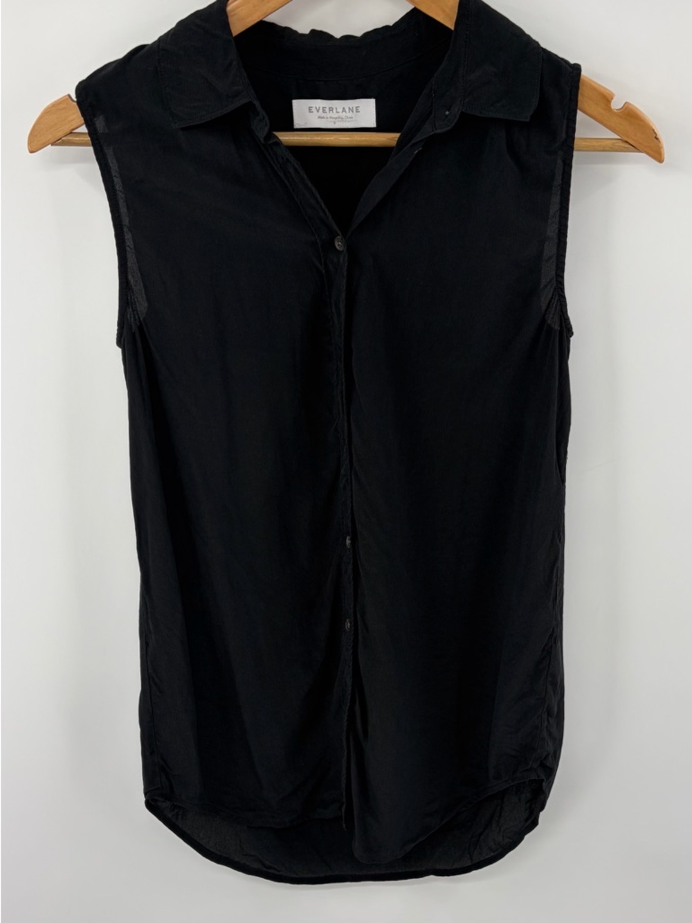 Everlane black silk collared button down sleeveless shirt women’s 0 contemporary